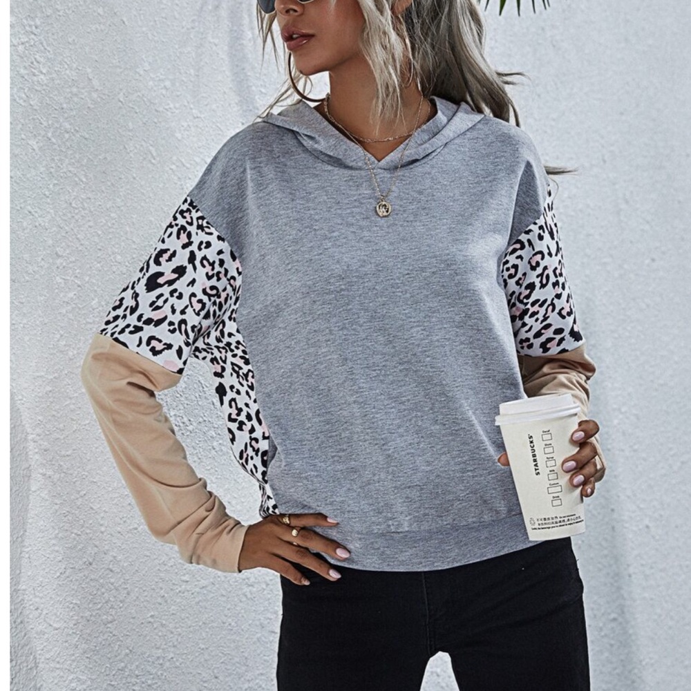 Leopard print color block hoodie